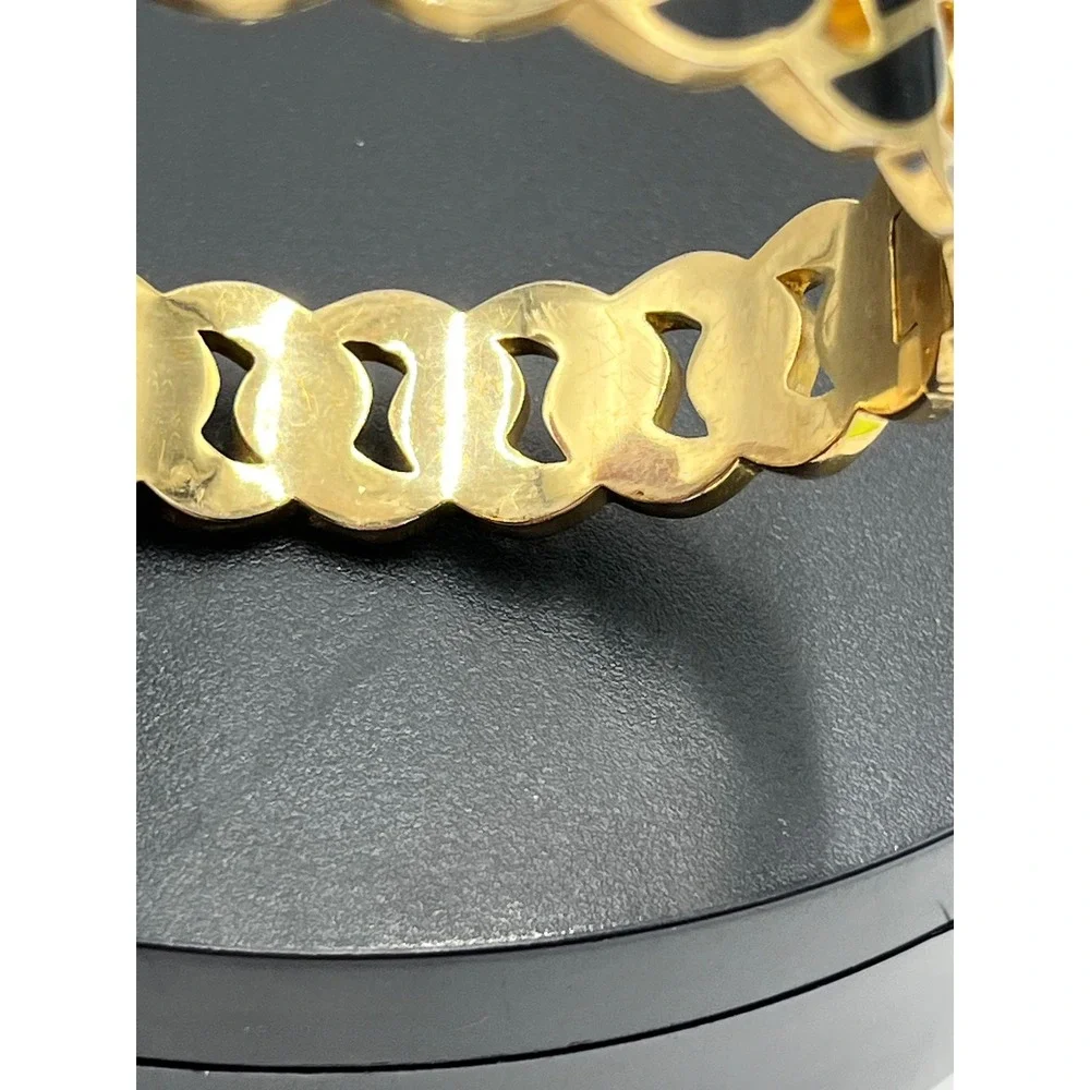 Henri Bendel Black Enamel Gold Tone Curb Chain Hinged Bangle Bracelet Clasp